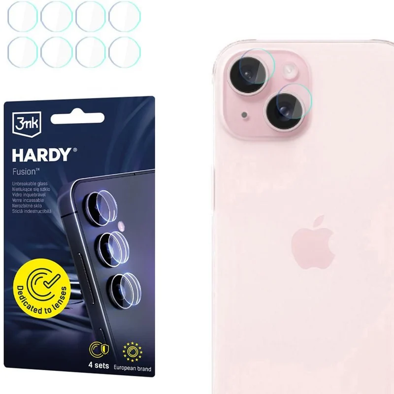 4x Hybridglas Kameraschutz für iPhone 15, 3mk Hardy Fusion Lens Protection