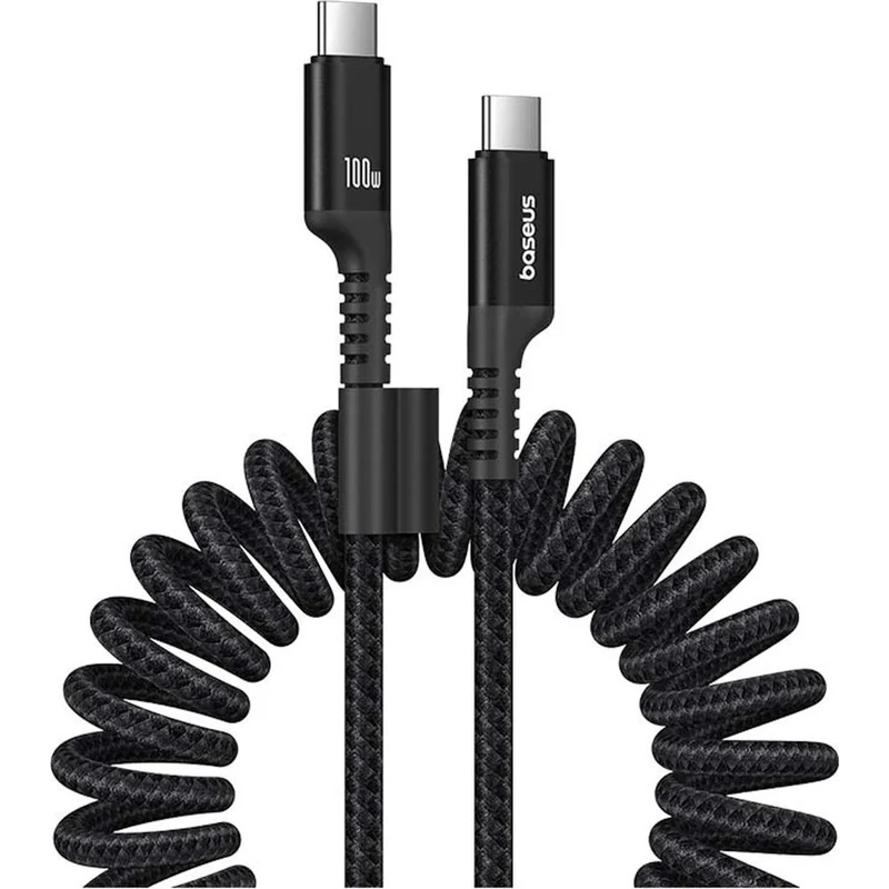 Spiralkabel USB-C auf USB-C, Baseus Fish-Eye, PD 100W, 480 Mbps, 1 m, Schwarz