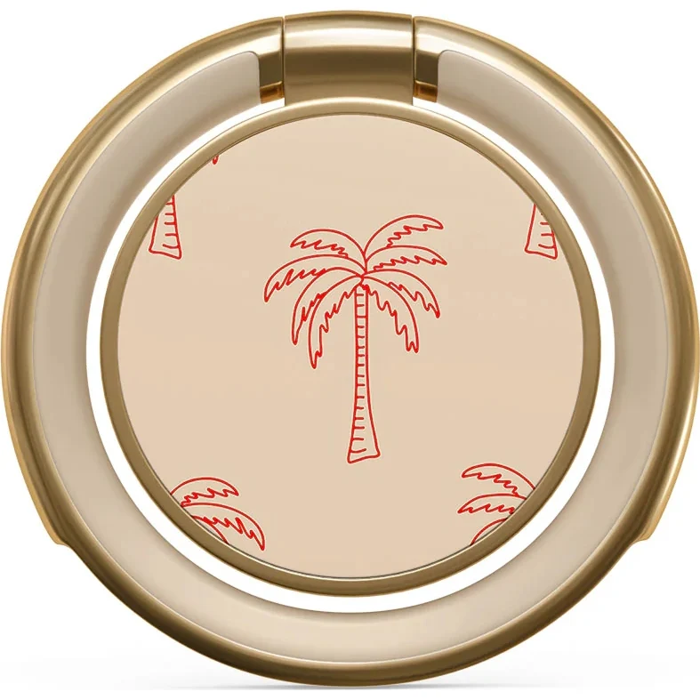 Haltering für Smartphone, Burga Printable Ring Holder, mit 360° Rotation und Standfunktion, Happy Hour Beige mit Palmenmuster