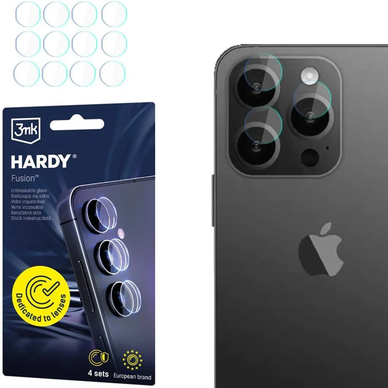 4x Hybridglas Kameraschutz für iPhone 15 Pro, 3mk Hardy Fusion Lens Protection