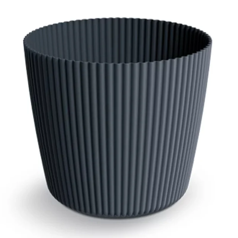 Prosperplast Milly Round Runder Blumentopf mit einem Muster aus vertikalen Streifen, für Innen- und Außenbereich Anthrazit, ⌀ 196 mm