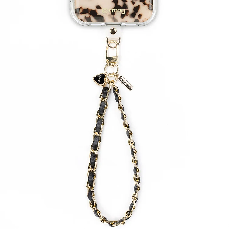 Universal-Handyband für das Handgelenk, Crong Phone Charm, Goldfarbene schwarze Kette