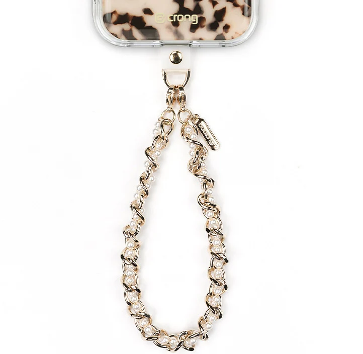 Universal-Handyband für das Handgelenk, Crong Phone Charm, eine Kette mit white pearls