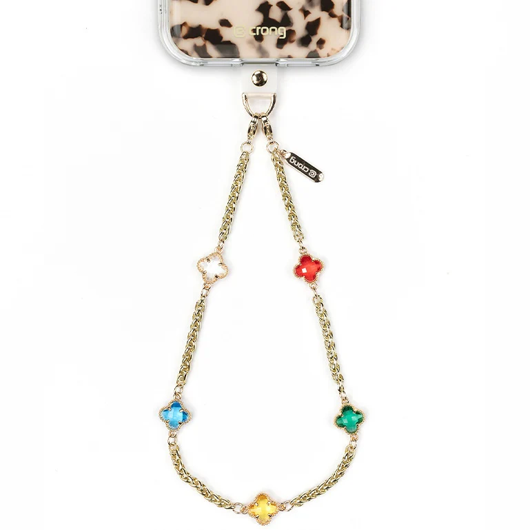 Universal-Handyband für das Handgelenk, Crong Phone Charm, eine goldene Kette mit bunten Steinen