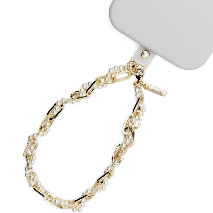 Universal-Handyband für das Handgelenk, Crong Phone Charm, eine goldene Kette mit weißen Perlen