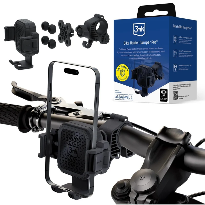 3mk Holder Damper Pro Fahrradhalterung für Smartphones von 5,7„ bis 7,2“ / für Lenker mit einem Durchmesser von 20–32 mm, Schwarz