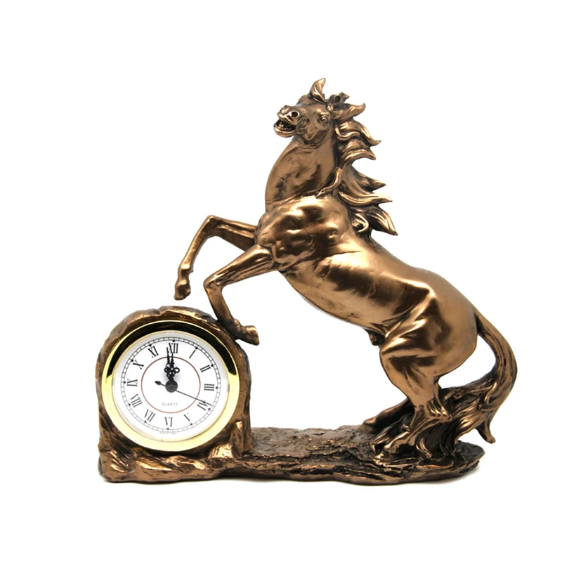 Steigendes Pferd, Uhr, Bronzeskulptur, römische Ziffern, Königin Isabel