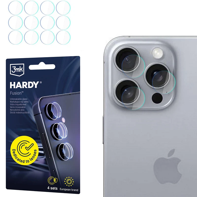 4x Hybridglas Kameraschutz für iPhone 16 Pro, 3mk Hardy Fusion Lens Protection