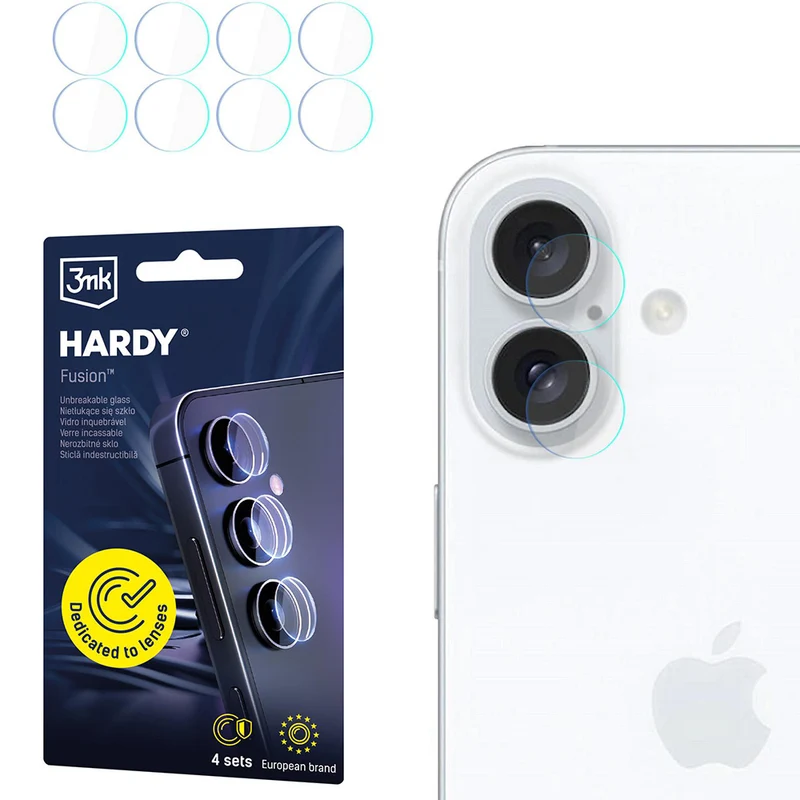 4x Hybridglas Kameraschutz für iPhone 16, 3mk Hardy Fusion Lens Protection