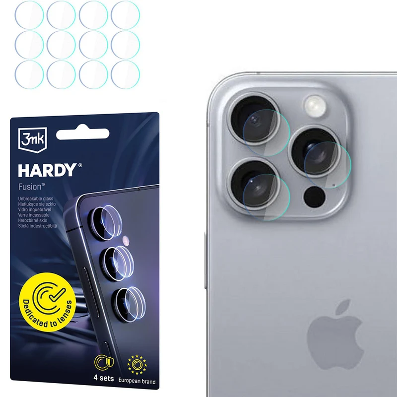 4x Hybridglas Kameraschutz für iPhone 16 Pro Max, 3mk Hardy Fusion Lens Protection
