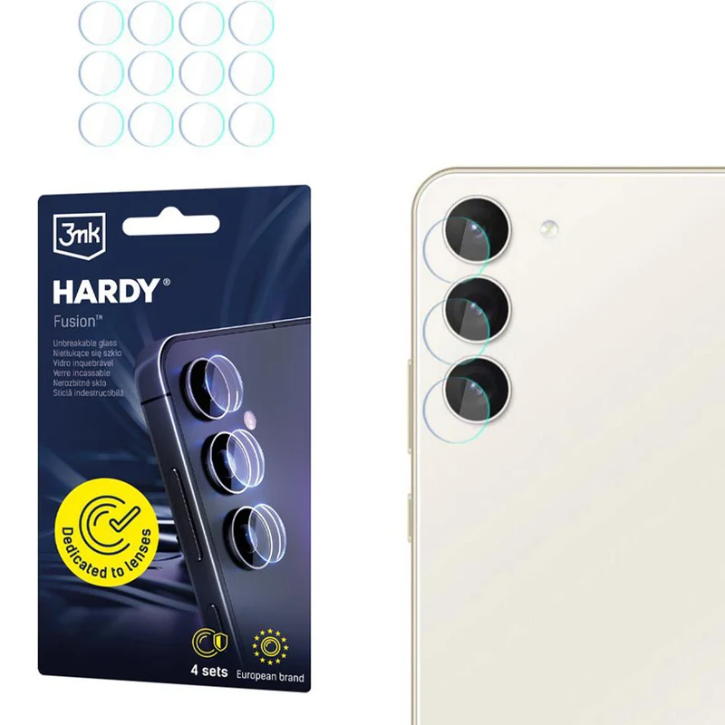4x Hybridglas Kameraschutz für Linsen für Galaxy S23, 3mk Hardy Fusion Lens Protection