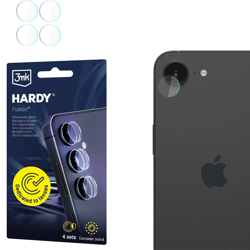 4x Hybridglas Kameraschutz für Linsen für iPhone 17e / 16e, 3mk Hardy Fusion Lens Protection