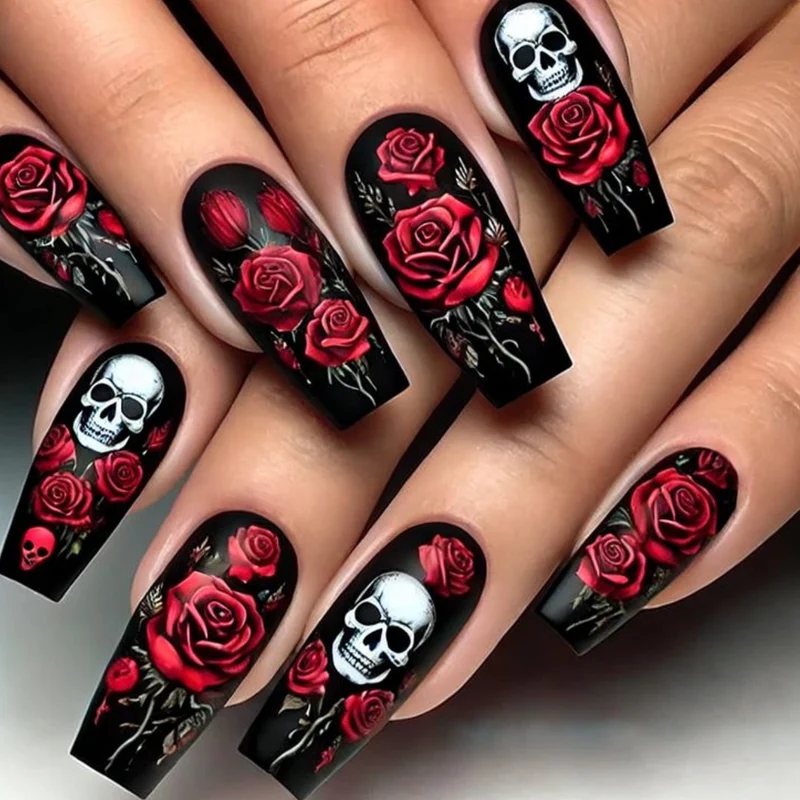 Gothic Skull und Rose Nagelkunst Extensions Karnz