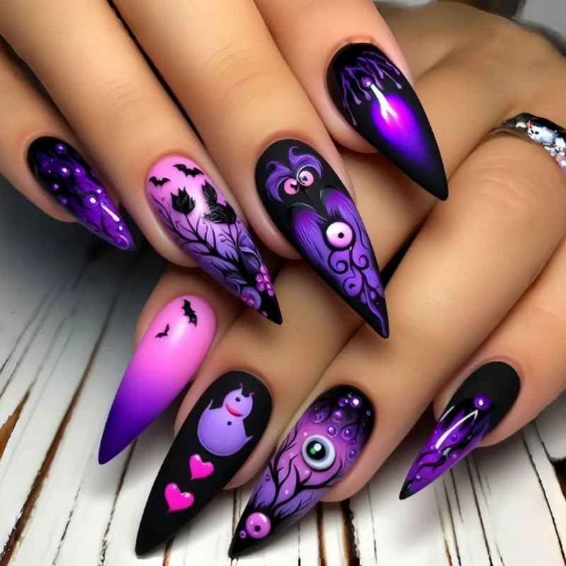 Gothic Halloween-inspirierte Stiletto-Nagelkunstverlängerungen Karnz