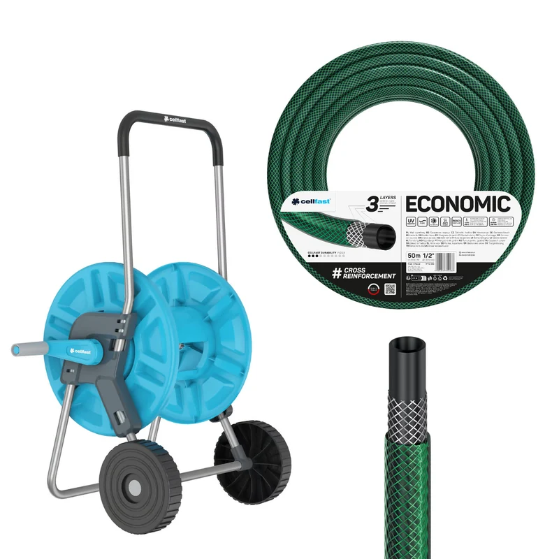 Cellfast Aluplus Schlauchwagen 1/2" 60 m + Cellfast Economic Gartenschlauch 1/2" 50 m