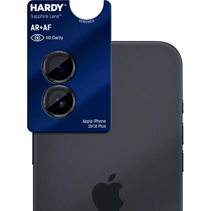Saphirglas für die Kamera mit Applikator für iPhone 17 / 16 Plus / 16, 3mk Hardy Sapphire Lens, Schwarz