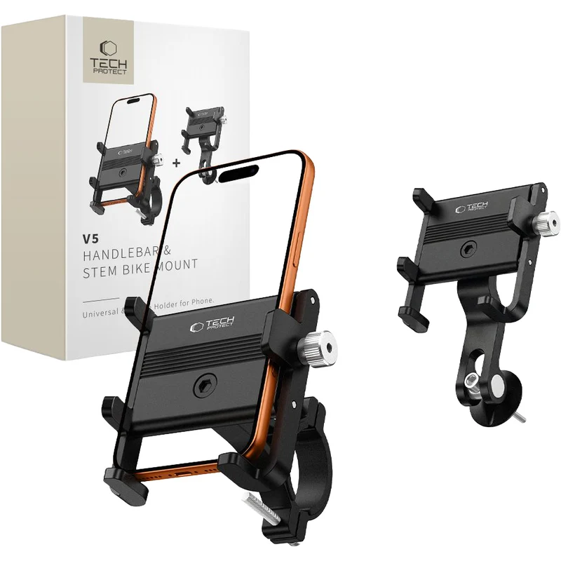 Fahrrad Handyhalterung für Smartphone für den Lenker oder Vorbau, Tech-Protect V5 Handlebar & Stem, Schwarz