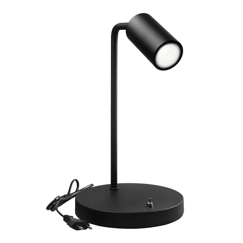 Maclean GU10 Tischleuchte, Spot, rund, GU10, mit 55x90mm Schalter, schwarz, MCE370 B + LED Leuchtmittel GU10 7W Maclean Energy MCE437 WW warmweiß 3000K, 220-240V~, 50/60Hz, 490lm