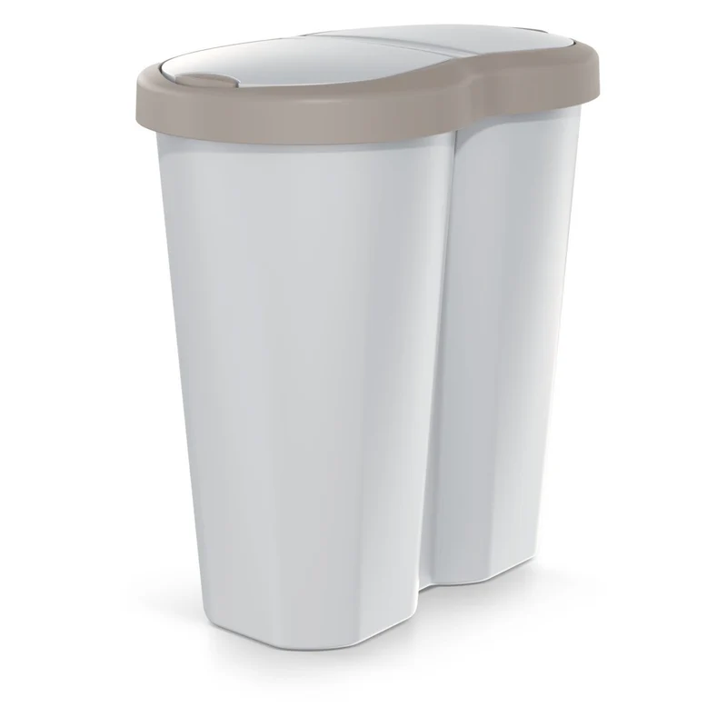 Abfallkorb Compacta R Duo, braun/aschmir, Inhalt 40L, ein Fach, zwei Deckel, NDRF40-WG5C_427C