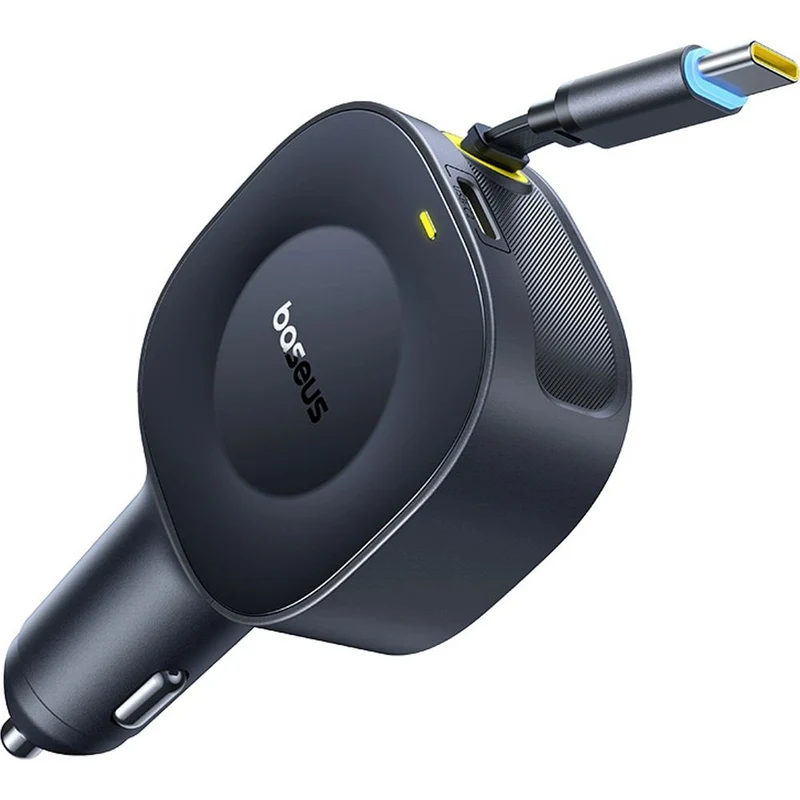 Autoladegerät USB-C mit ausziehbarem Kabel USB-C, Baseus PrimeTrip VR2, 60W, QC, PD, Huawei SCP, Schwarz
