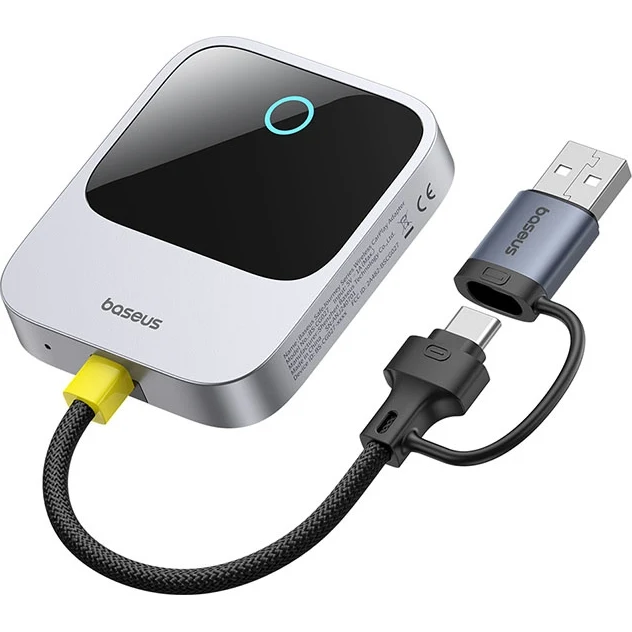 Adapter für drahtloses CarPlay, Baseus SafeJourney USB-A+USB-C, Bluetooth 5.0 / WiFi 5 GHz, Grau