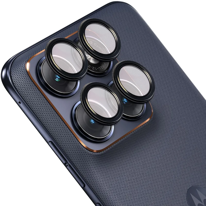 Glas für die Kamera für Motorola Edge 70 Fusion, Bizon Glass Snap Lens, 1 Set, Schwarzer Rahmen