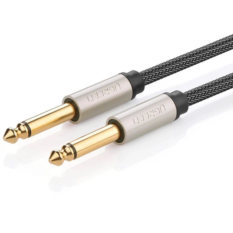 Audiokabel Jack 6,35mm (2x männlich), 2m, Ugreen AV128, Schwarz-Grau