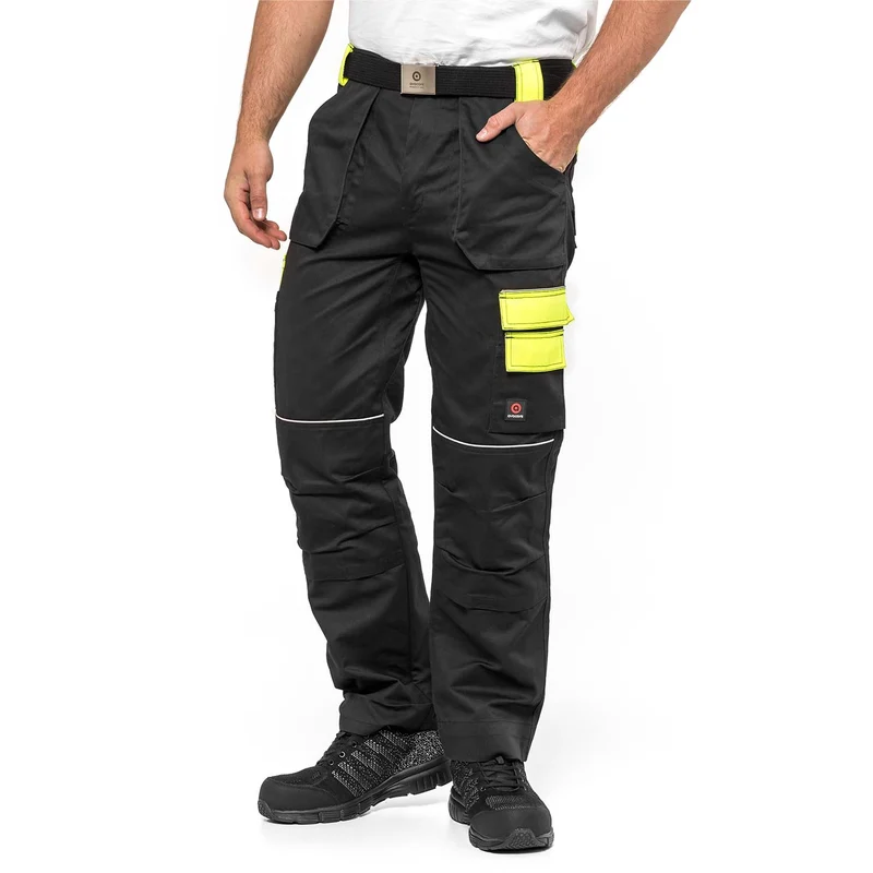 Helios Arbeitshose Monteurshose Handwerker Herrenhose 280 g / m2 (54, Schwarz/Gelb)