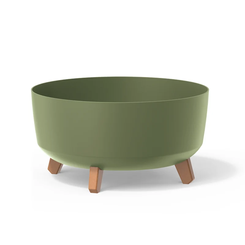 Gracia Low Blumentopf mit abnehmbaren Beinen inkl. Einsatz für Innen- und Außenbereich Pflanzgefäß Rund Kunststoff UV-beständig (380mm, Grün)