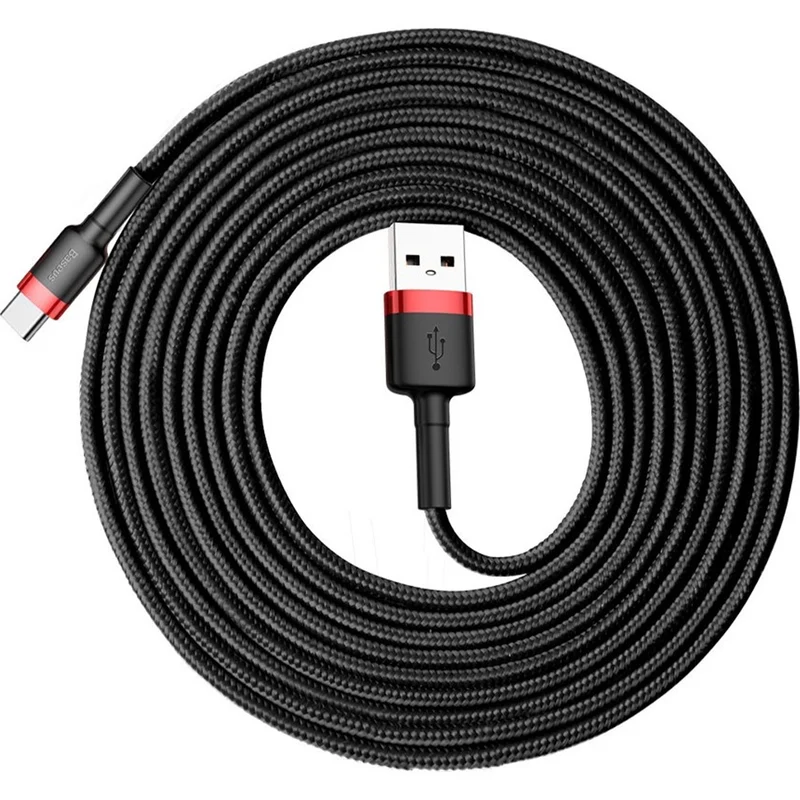 Kabel USB-A zu USB-C, 2A, 3m, Baseus Cafule, Schwarz-Rot