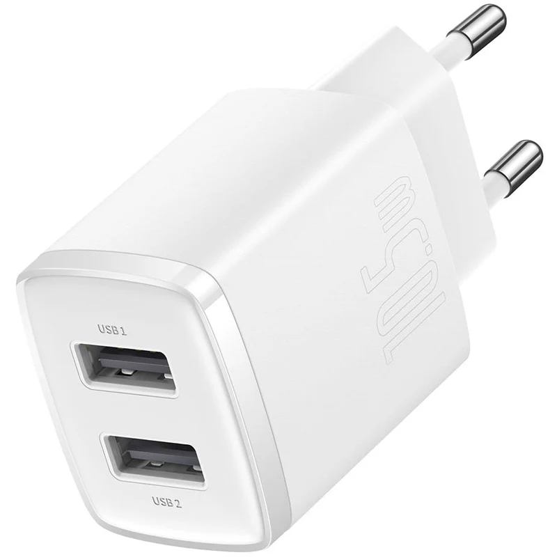Wandladegerät Baseus Compact 2x USB-A 10,5 W, Weiß