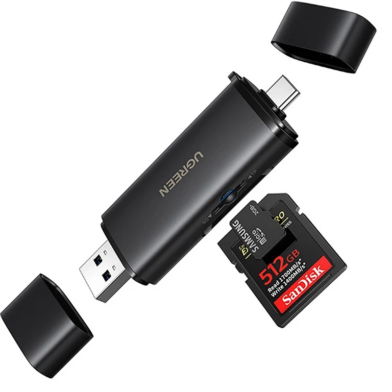 Adapter, SD / microSD Kartenleser für USB 3.0 und USB-C, Ugreen CM803, Schwarz