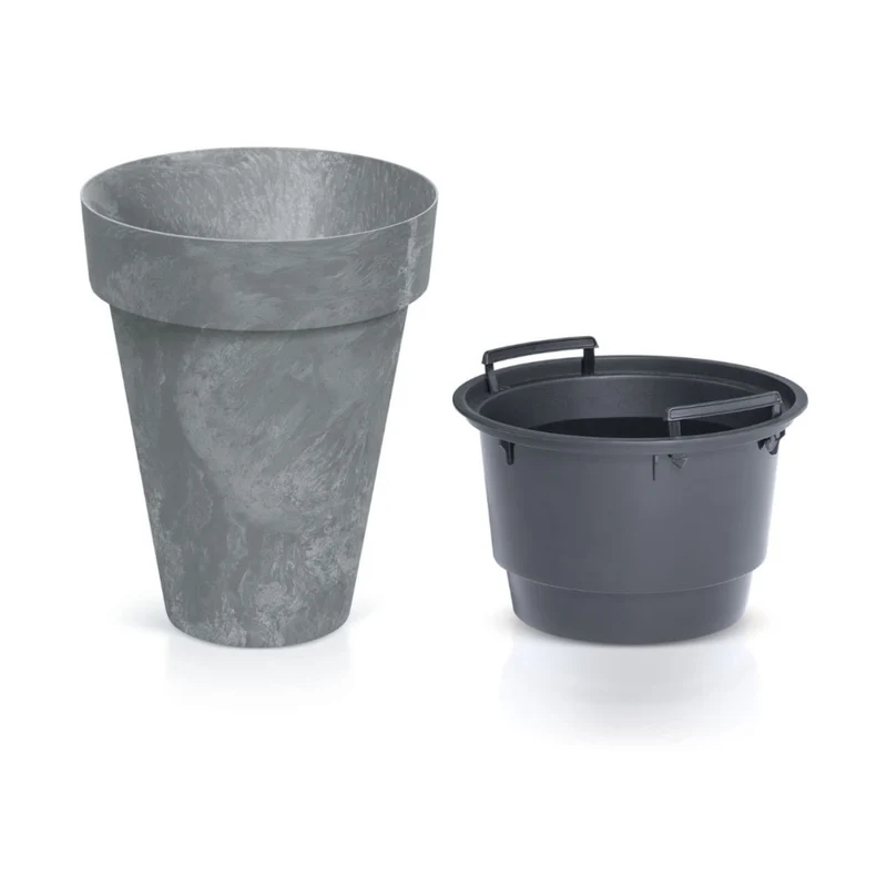 Cube Slim Beton Effect Blumentopf 2 in 1 inkl. Pflanztopf für Innen- und Außenbereich Pflanzkübel UV-beständig Rund Kunststoff Ø 355mm Marengo