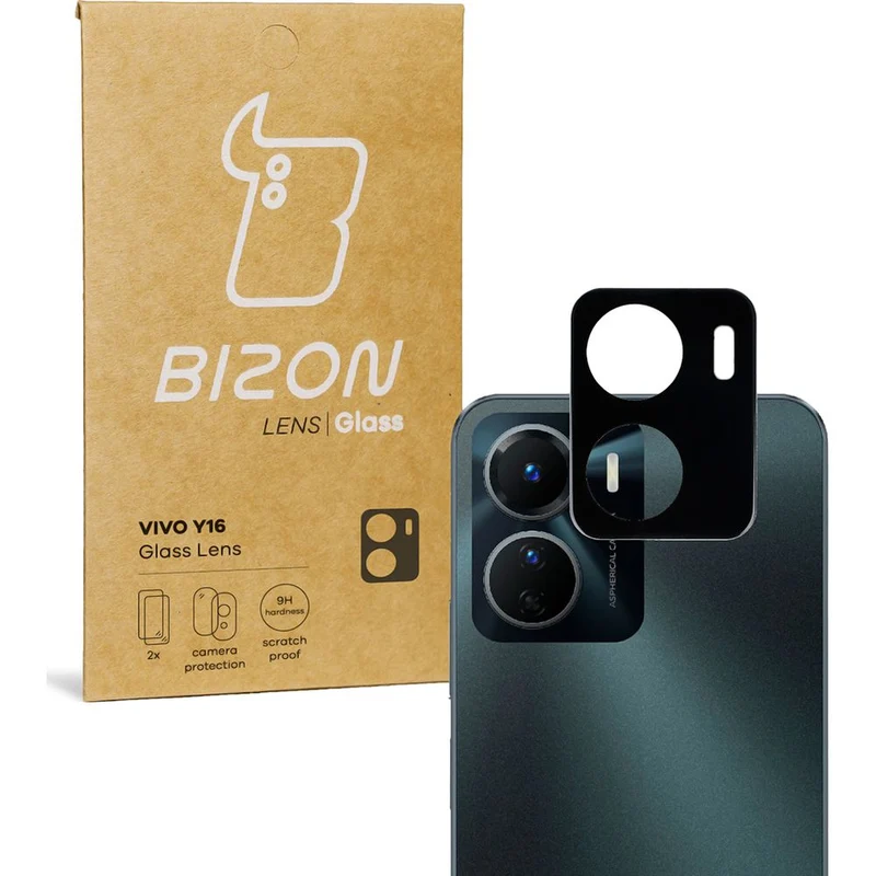 Gehärtetes Glas für die Kamera Bizon Glass Silk Lens für Vivo Y16, 2 Stück