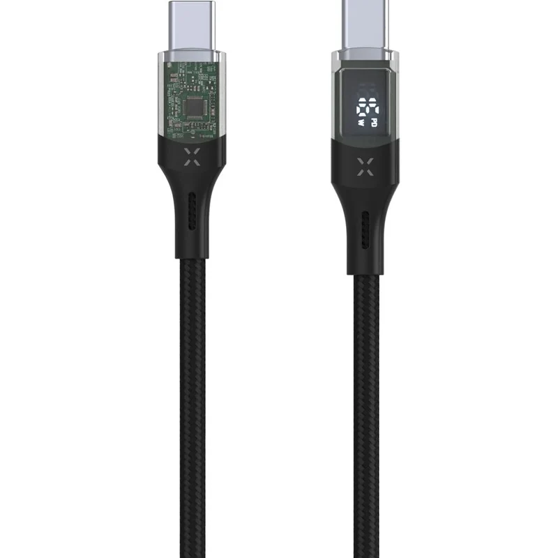 Kabel mit Display USB-C PD 3.0 100W 5A, Fixed Display, 1,2 m, Schwarz