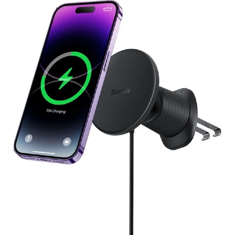 Magnetische Autohalterung für Lüftungsgitter, Baseus BS-CW01 mit MagSafe, Qi 15W induktivem Laden, Schwarz