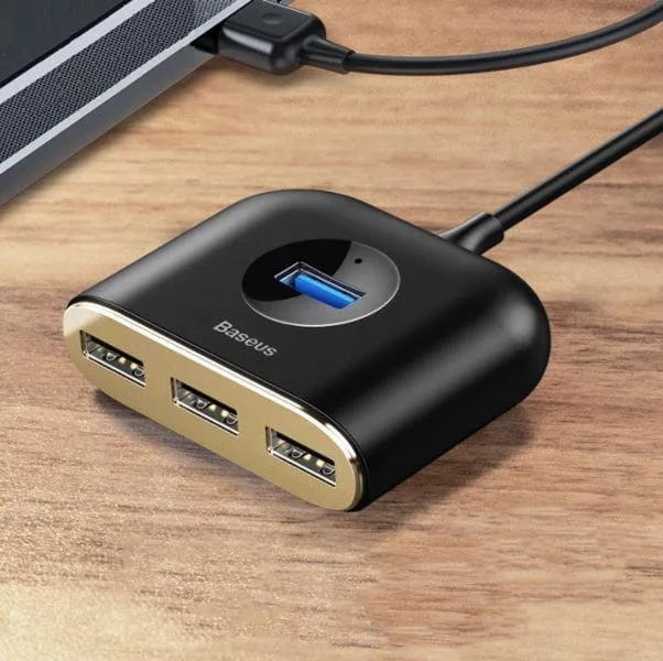 Baseus Square round, USB-A auf 3xUSB-A und MicroUSB Adapter, schwarz