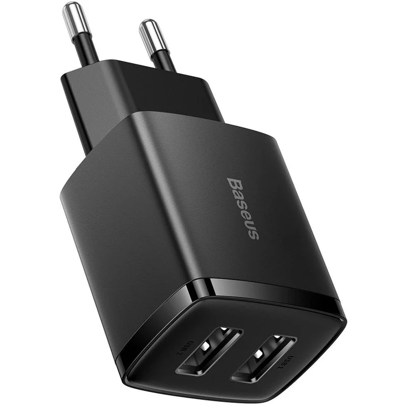 Wandladegerät Baseus Compact 2x USB-A 10,5 W, Schwarz