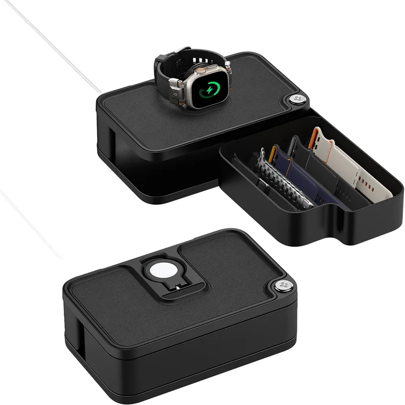 Ladestation mit Organizer und Schublade für Apple Watch Qi Ladegeräte, Spigen Watch Organizer S340, Schwarz
