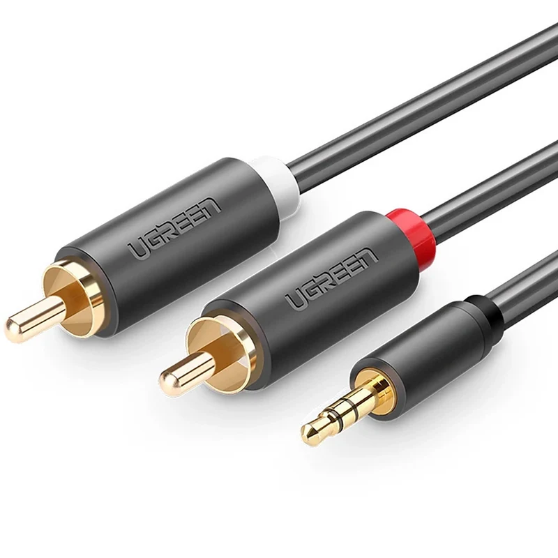 Audiokabel 3,5mm Mini jack (männlicher Typ) zu 2x RCA (Cinch), 3m, Ugreen AV102, Dunkelgrau