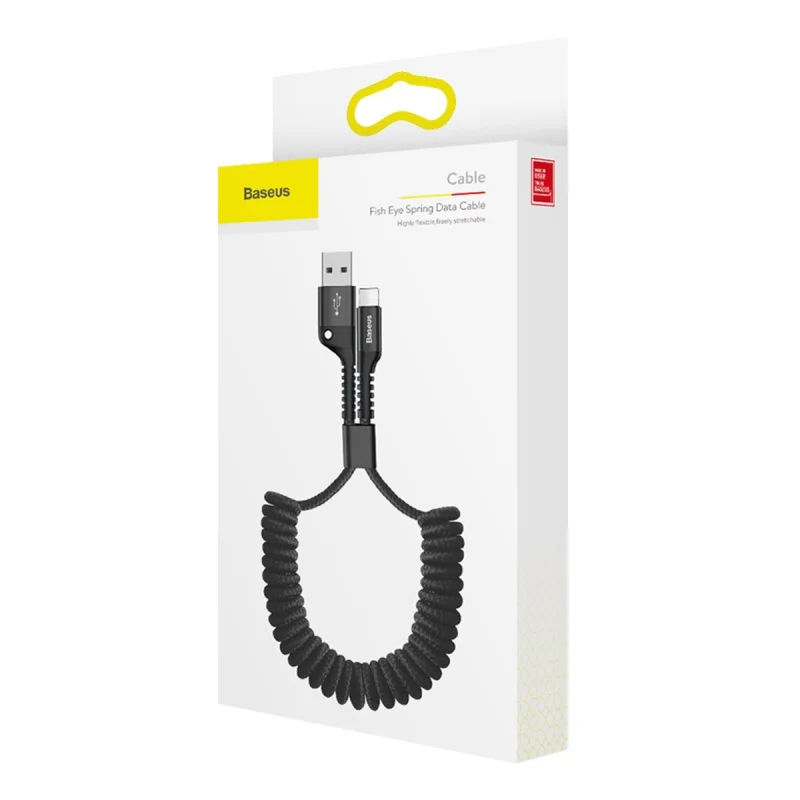 Spiralkabel Baseus USB-A auf Lightning, 1 m, 2 A, 480 Mbit/s, Schwarz
