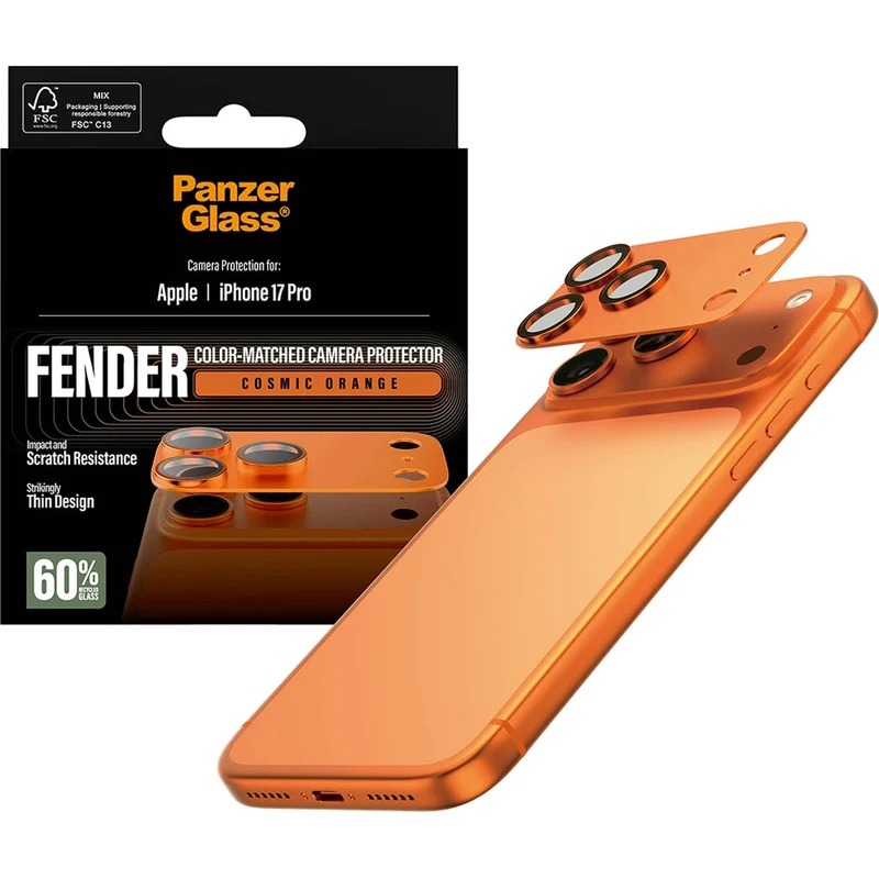 Gehärtetes Glas für die Kamera PanzerGlass Fender Camera Protector für iPhone 17 Pro, Orange