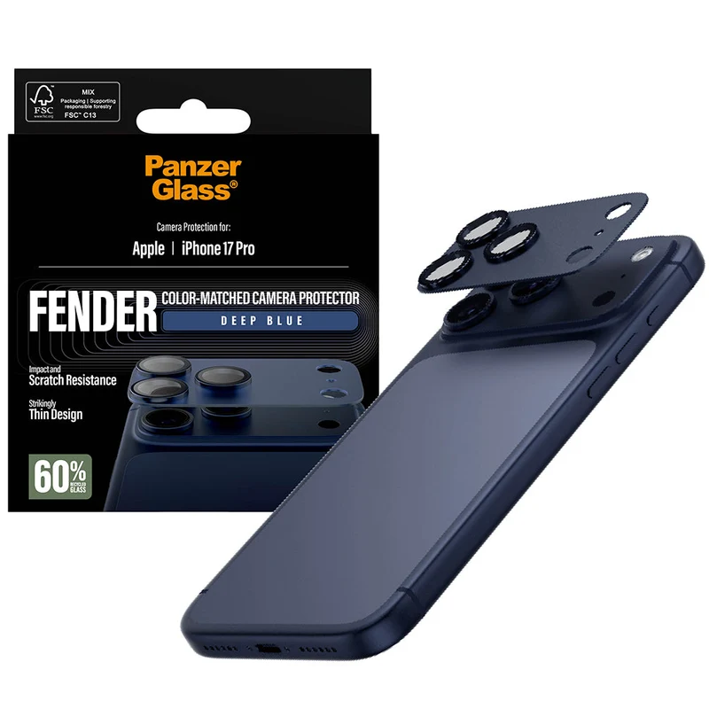 Gehärtetes Glas für die Kamera PanzerGlass Fender Camera Protector für iPhone 17 Pro, Dunkelblau