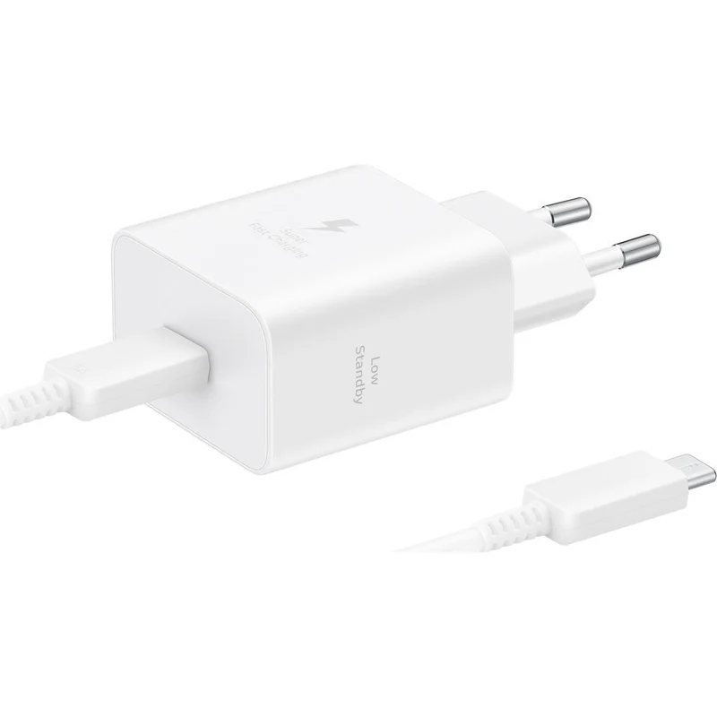 Wandladegerät GaN USB-C 45W, PD, PPS, mit USB-C-Kabel 1,8 m, Samsung Power Adapter, Weiß