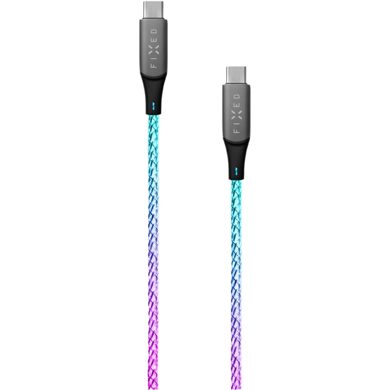 Kabel USB-C PD 60W mit RGB-Beleuchtung, Fixed Glowing Rainbow, 1.2 m, Mehrfarbig