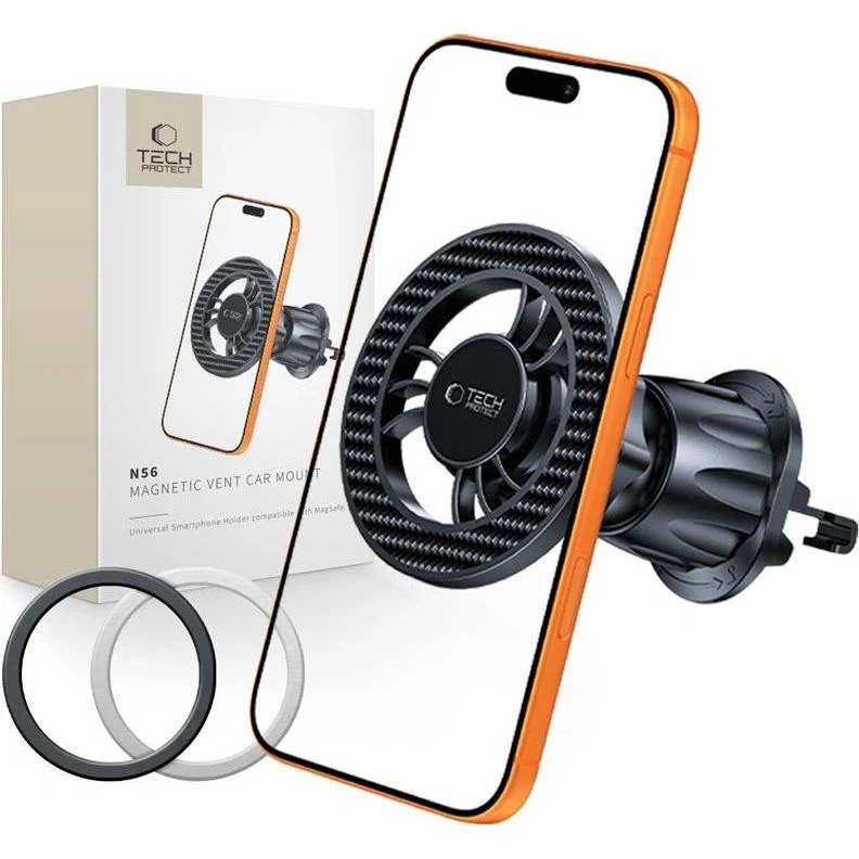 Magnetische Handy-Halterung für Lüftungsgitter Tech-Protect N56 Magnetic Vent Car mit MagSafe, Karbon Schwarz
