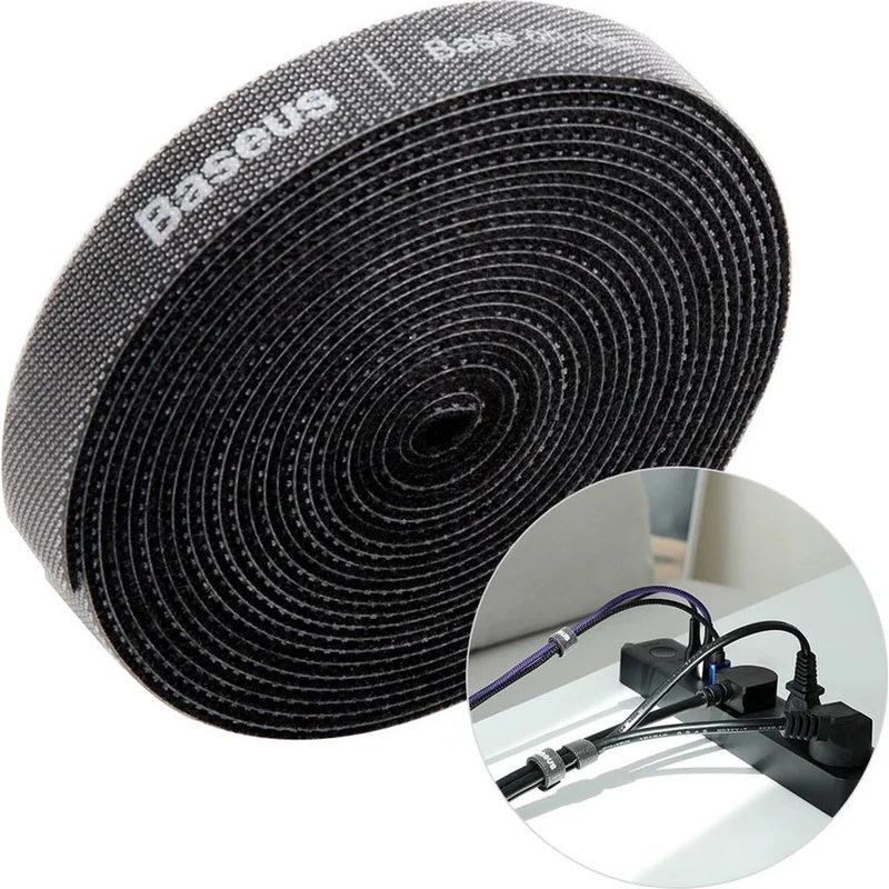 Band / Klettband / Kabelorganisator Baseus Rainbow Circle Velcro, 3 m, Schwarz