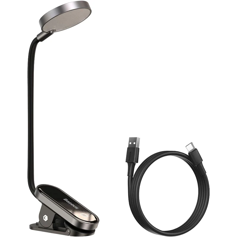 LED Clip Lampe mit Akku, Baseus Mini Clip Lamp, 350 mAh, 4000 K, Grau mit schwarzen Elementen