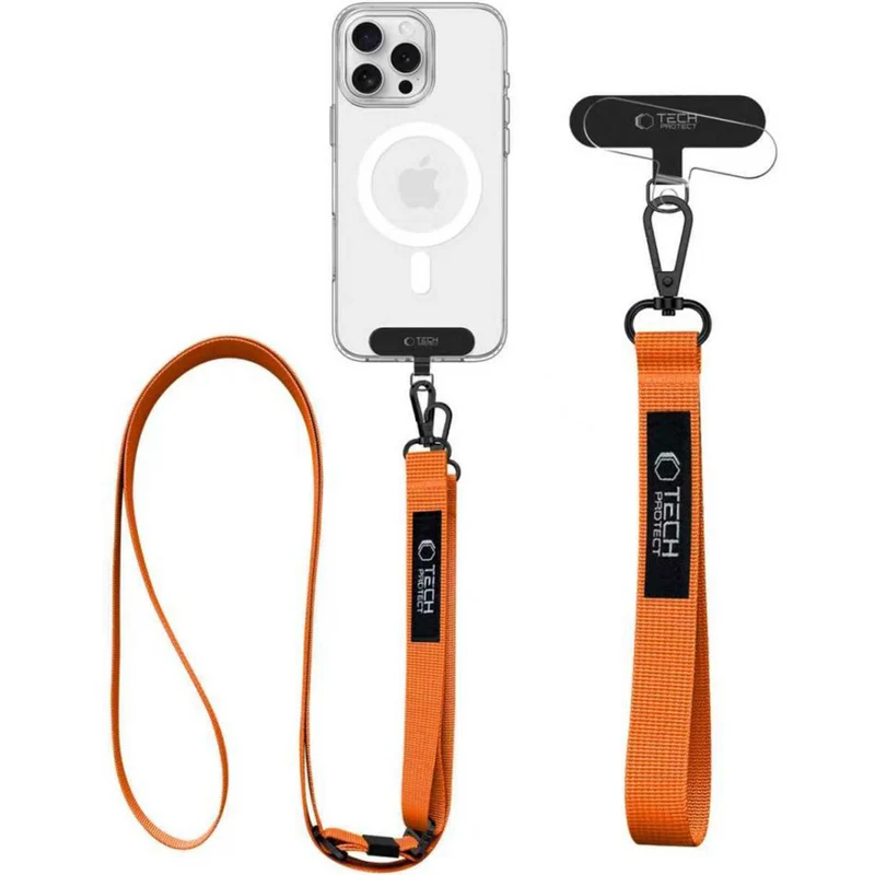 Handy-Lanyard fürs Handgelenk / den Arm, Tech-Protect C6S Rope Wrist Strap, Schwarz-Orange