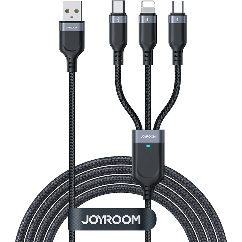 Ladekabel / Datenkabel USB-A zu USB-C / Lightning / microUSB, Joyroom 3in1, 3.5A, 0,3m, Schwarz